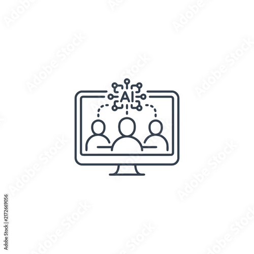 Ai network icon with team on computer screen