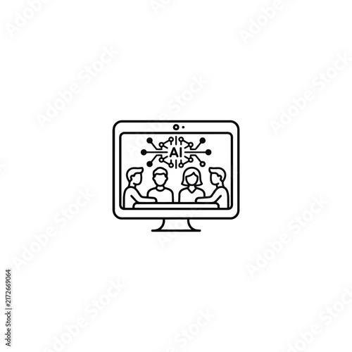 Team meeting on ai concept with computer screen