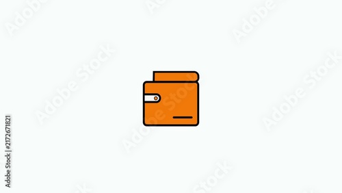 Photography A simple flat of an orange wallet with a black outline and a small orange coin s