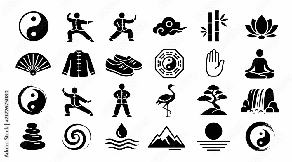 Naklejka premium Collection of Zen and Meditation Symbols and Icons.