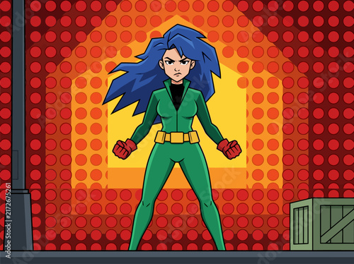 фотографія Powerful Female Superhero Illustration in Vibrant Comic Book Pop Art Style