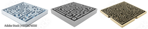 Фотография Three different maze puzzles on a white background