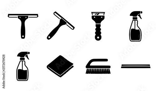 Window Glass Cleaning Tools Squeegee Wiper Black Pictogram Vector