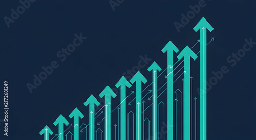 Upward Trend Graph with Directional Arrows Indicating Growth and Success in Business Analysis and Financial Metrics