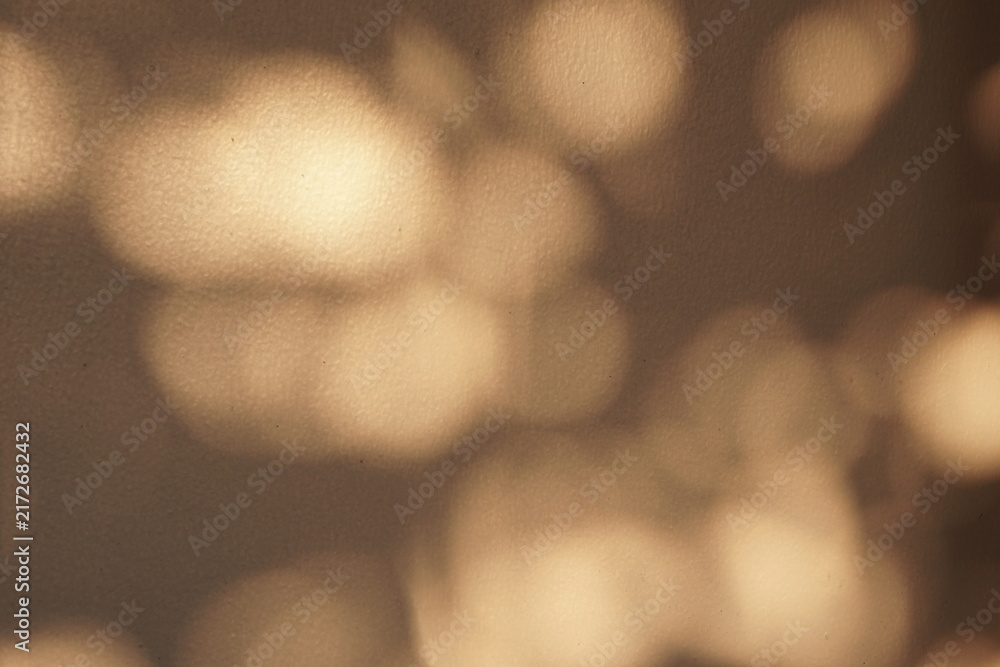 Fototapeta premium Natural Warm Sunlight Leaf Shadows on Beige Textured Wall Background