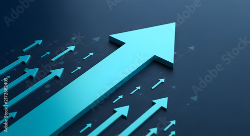 Upward Growth Arrows Representing Business Success and Financial Progress in a Dynamic Blue and Teal Abstract Design