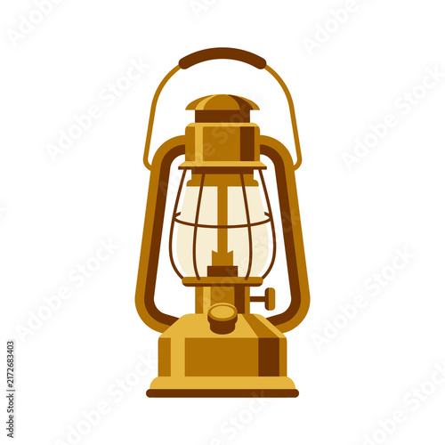 Obraz na płótnie Vintage golden kerosene lantern isolated on a clean white background illustratio