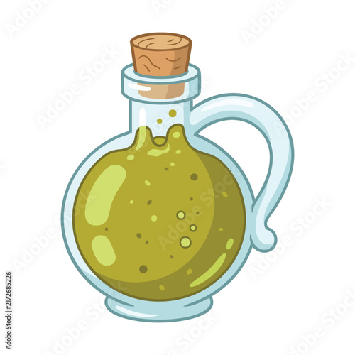 3D Cartoon Glass Bottle with Green Liquid Isolated