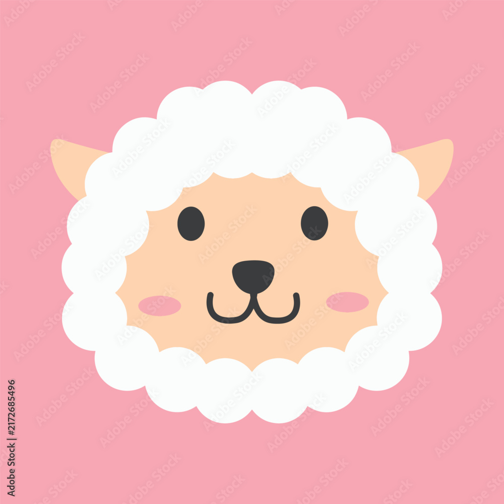 Fototapeta premium Lamb face illustration showcases a friendly and cute character designed for children's educational materials.