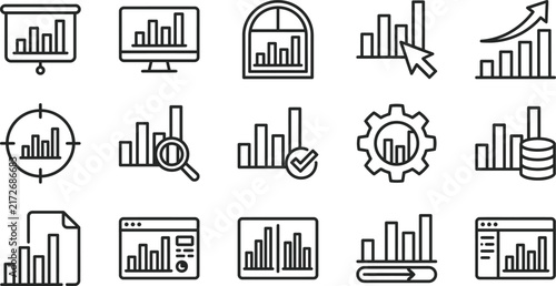 Analytics and Business Growth Data Line Icons Set Vector