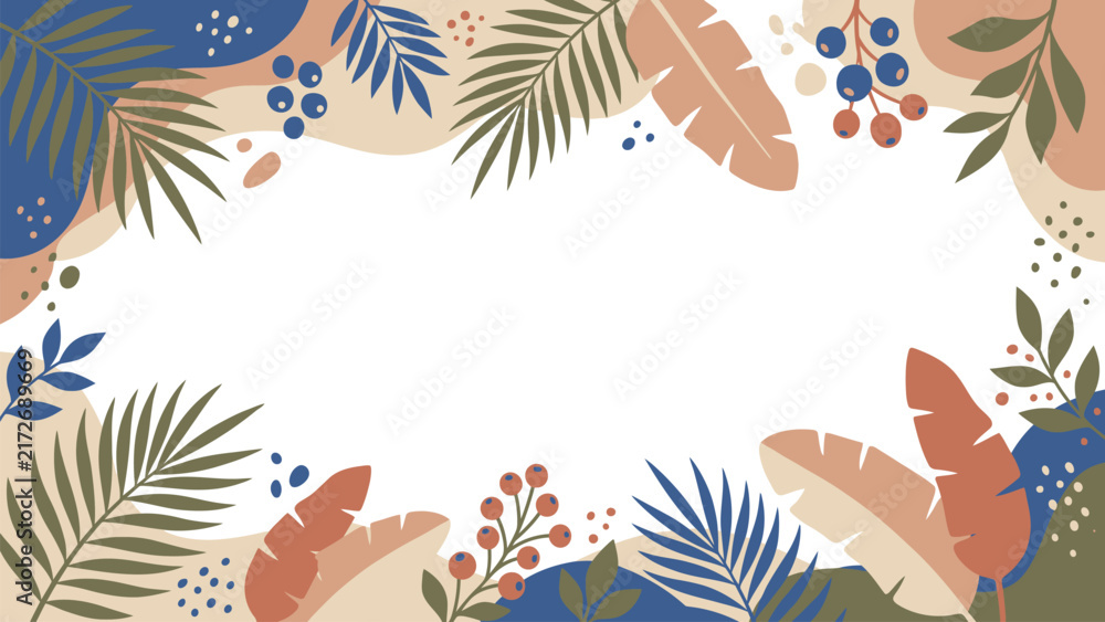 Naklejka premium Decorative botanical leaf border with colorful foliage and berry accents frame design.
