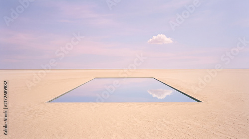 Rectangular Mirror Lake in Minimal Surreal Desert