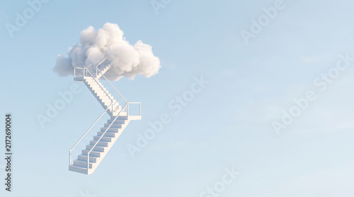 Background Floating White Staircase Leading Toward a Cloud Surreal 