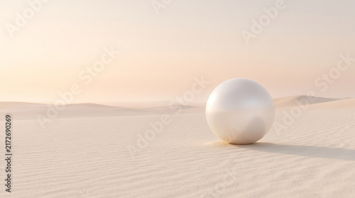 Giant White Pearl in Minimal Surreal Desert Landscape