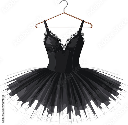 Fotografía Elegant black ballet tutu dress with lace neckline details hanging gracefully on
