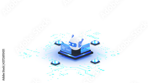 AI agent automation isometric vector illustration. robot assistant dashboard automation system concept with digital machine learning.