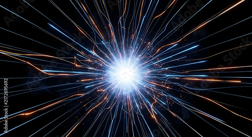 Vivid Light Burst Explosion with Dynamic Motion Particles and Energizing Colors Creating an Abstract Cosmic Scene in a Futuristic Background