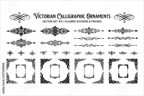 Elegant victorian calligraphic ornaments and frames set for illustrations or designs