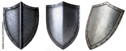 Konstfotografi Three medieval metal shields isolated on white background
