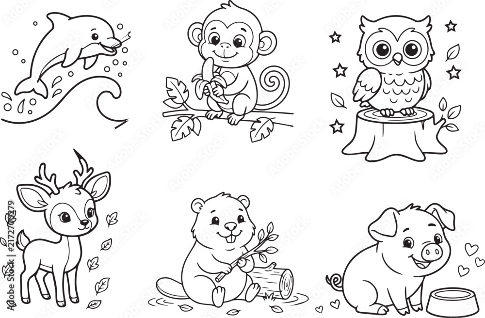 Fototapeta premium Cute Animal Coloring Pages for Children – Fun Printable Coloring Book
