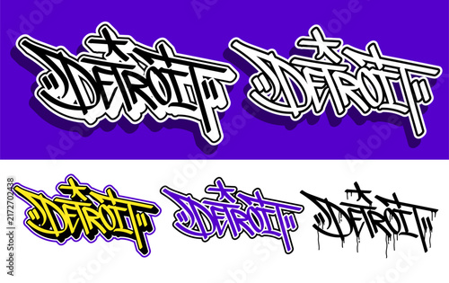 Detroit graffiti style text logo designs on vibrant backgrounds