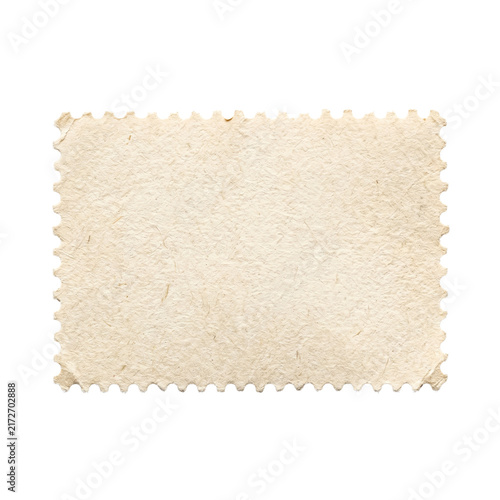 Blank reverse side of a vintage postage stamp with perforated edges.
