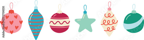Colorful Christmas Ornament Collection with Festive Decorative Patterns and Hanging Loops