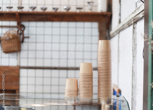 Фотография Paper cups for hot coffee are packaging made from extra-thick paper pulp, designed to withstand high temperatures