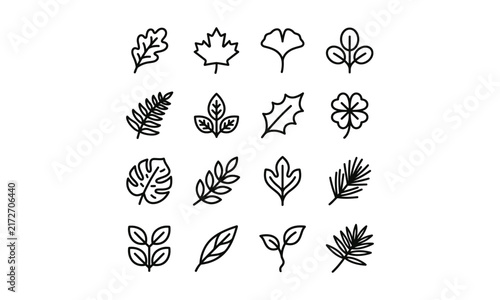 Set of various leaf icons, botanical elements, nature symbols, vector illustrations