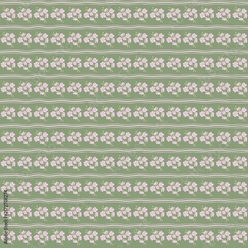 Green and pink floral seamless pattern background with horizontal small flower stripes vector illustration for baby shower, pastel fabric design, wrapping paper, wallpaper, textile and greeting cards