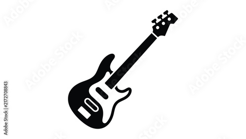 electric guitar icon isolated on white background, musical instrument silhouette for rock music, live concerts, band performances, audio entertainment and creative design