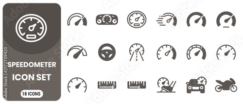 Comprehensive speedometer icon set featuring various vehicle gauges and indicators