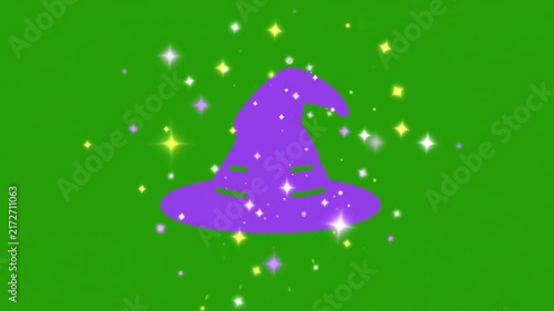 Animated Purple Witch Hat Magic Burst Effect on Green Screen Background.