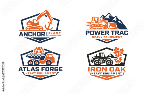 Heavy Equipment Badge Logo Collection – Construction Machinery Emblems and Industrial Branding
