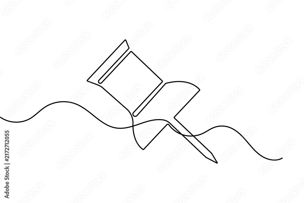 Obraz premium Push pin outline icon continuous line drawing isolated minimalist design