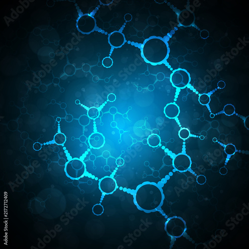 Foto Abstract visualization of interconnected blue molecules and atomic structures on