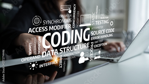 Fotografía Modern digital workspace showcasing coding concepts like data structure, synchronous processes, and error handling, perfect for technology and software development illustrations
