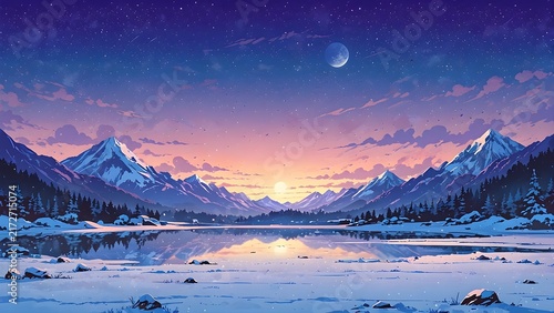 Moonlit Mountain Landscape 4K Desktop Wallpaper