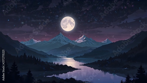 Moonlit Mountain Landscape 4K Desktop Wallpaper