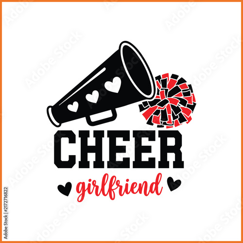 Картината върху платно Cheer Girlfriend Athletic Typography Logo, Cheerleading Megaphone and Pom Pom Ve