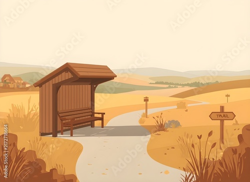 Peaceful Autumn Countryside Trail Rest Area