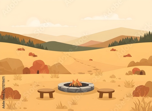 Elegant Autumn Campfire Clearing in Open Countryside