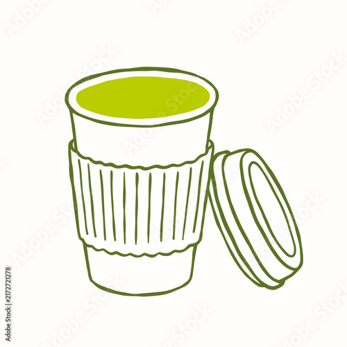 Matcha Tea To Go Cup Hand Drawn Illustration