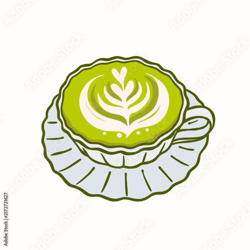 Matcha Latte Cup with Floral Art