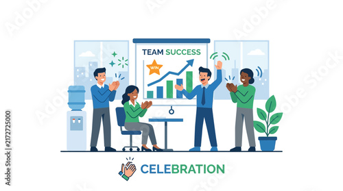 Team Celebrating Success in Office with Graph