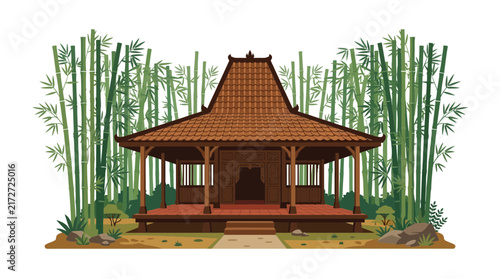 Traditional Indonesian House with Bamboo Forest