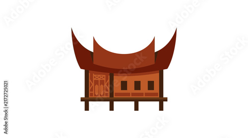 Traditional Indonesian House with Curved Roof