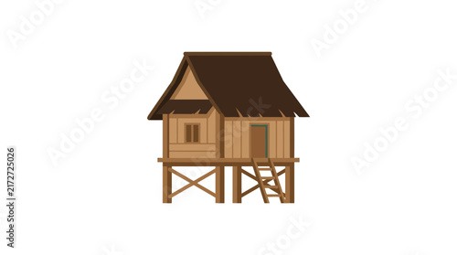 Traditional Wooden Stilt House Isolated