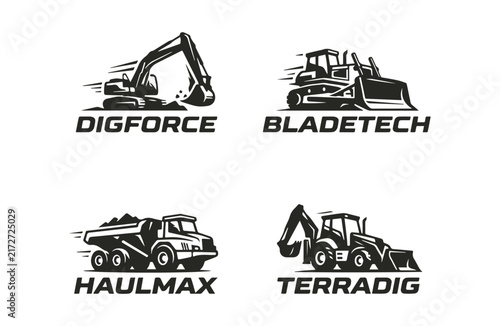 Heavy Construction Machinery Silhouette Set – Excavator, Bulldozer, Dump Truck, Backhoe, Crane and Roller