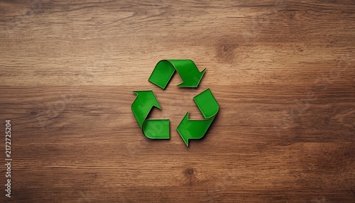 Eco Friendly Recycling Concept with Green Recycle Symbol on Sustainable Table Background 